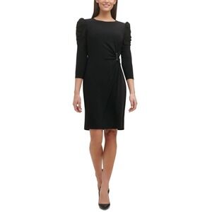 NEW TOMMY HILFIGER Puff-Shoulder Jersey Black Sheath Dress Size 14